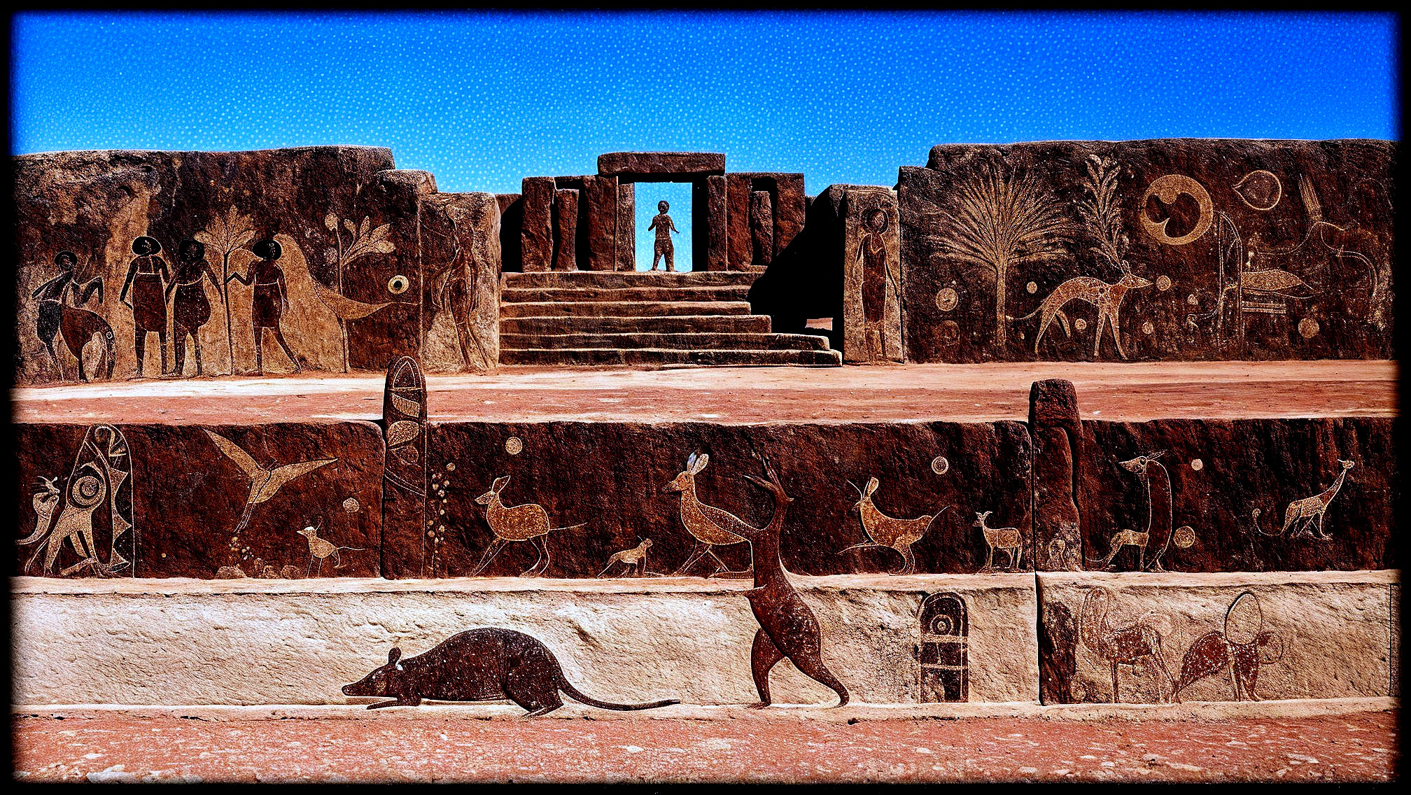 Ancient Stone Structure with Intricate Animal Carvings