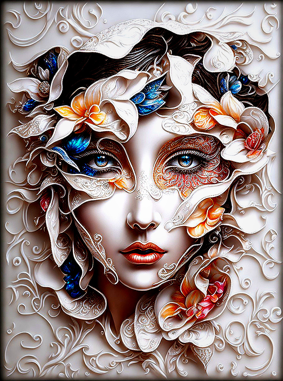 Intricately Designed Floral Face with Expressive Eyes