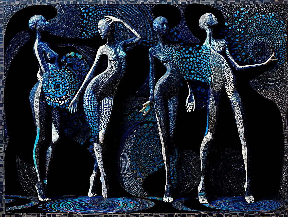 Abstract Figures with Dot Patterns on Dark Background