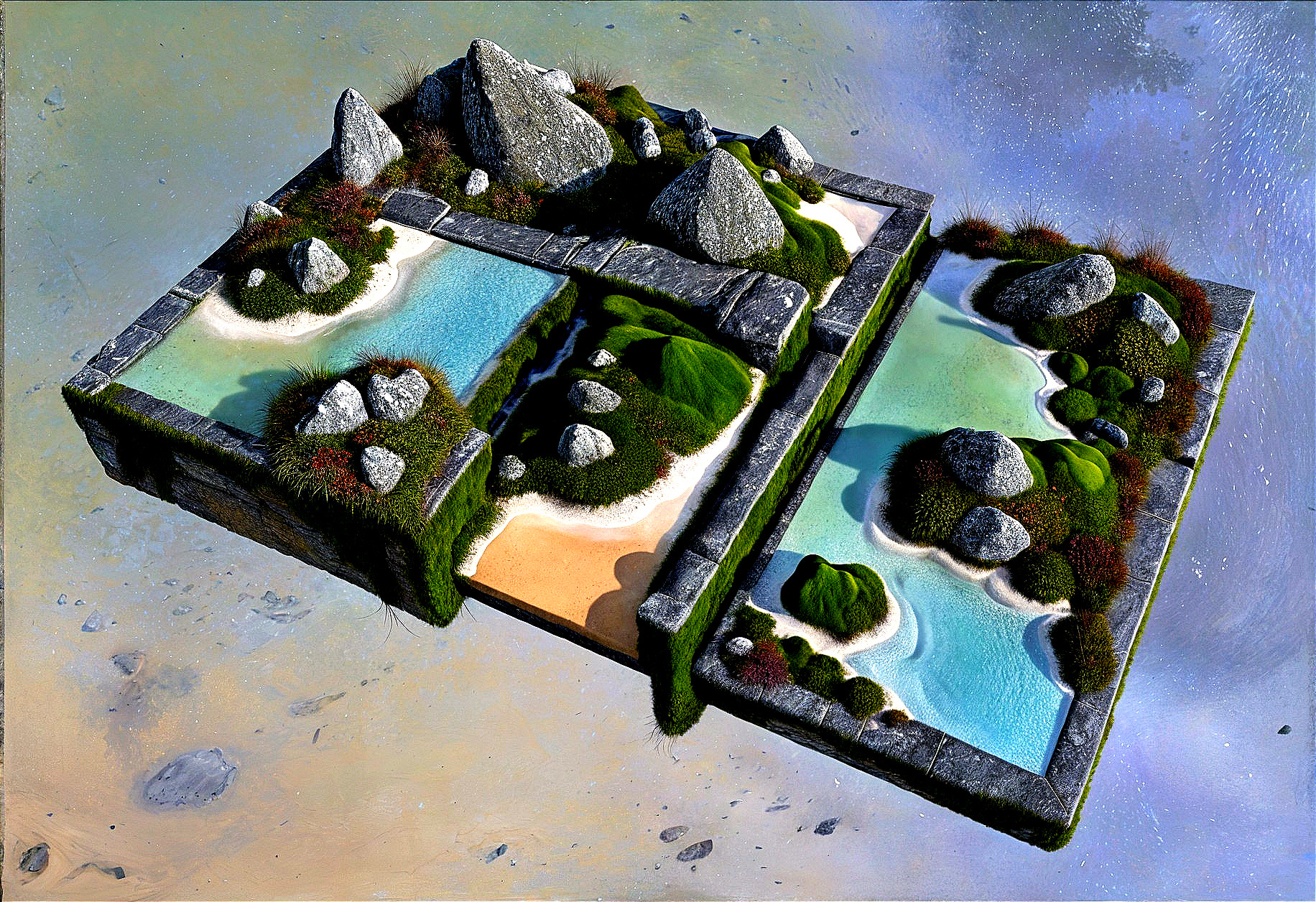 Serene Landscape with Pools and Rocky Pathway