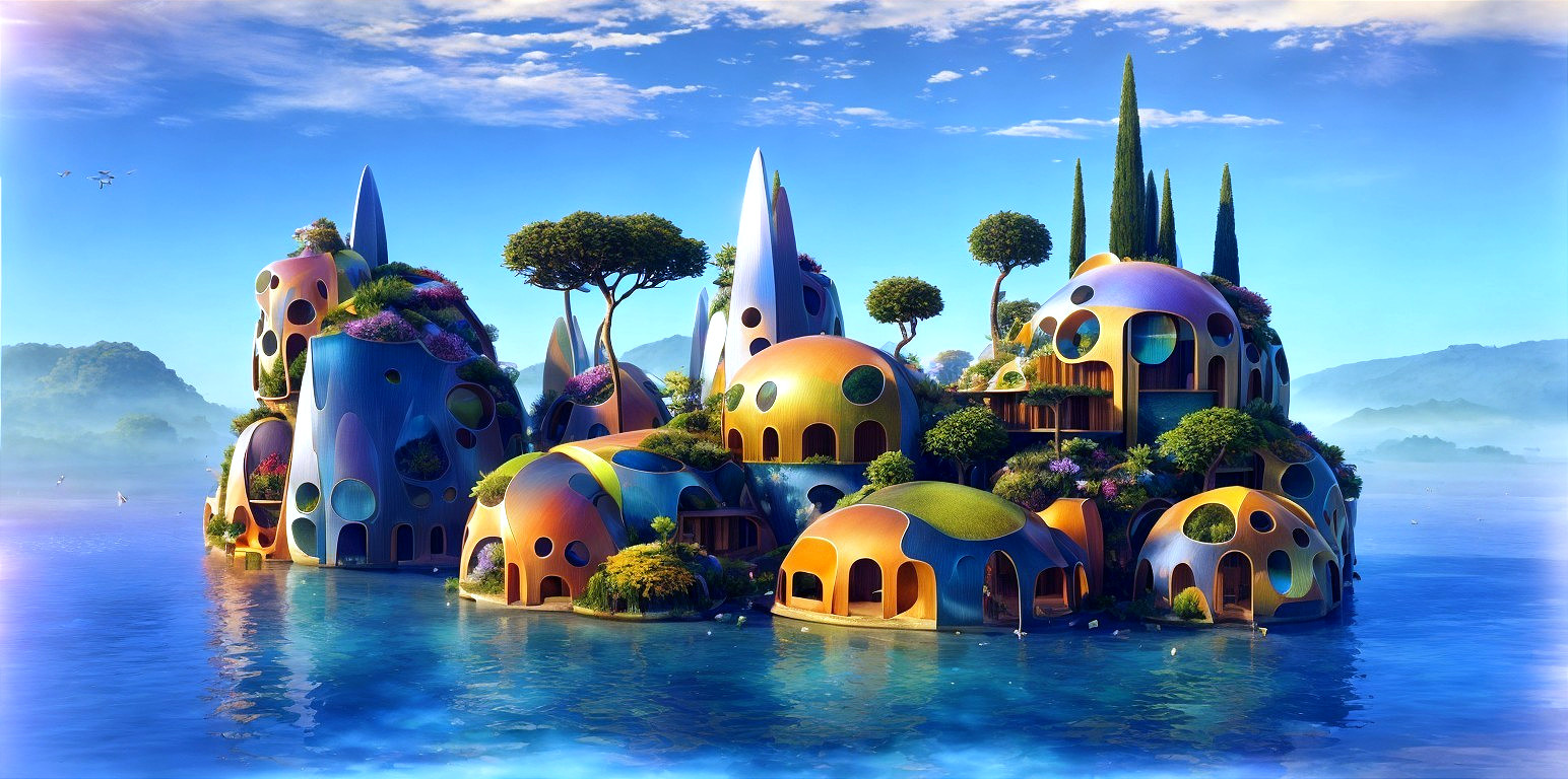 Whimsical Island Landscape with Colorful Domes and Spires