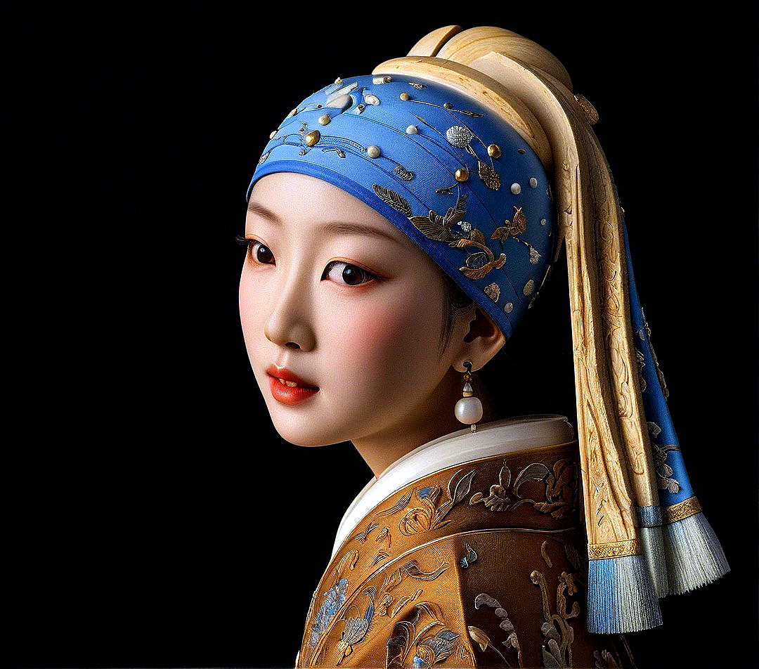 Young Woman in Traditional Attire with Blue Headscarf