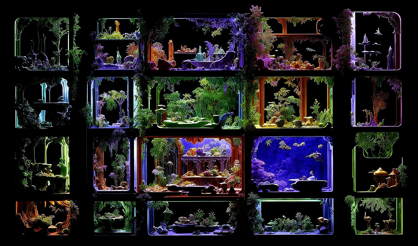 Vibrant Aquascapes with Diverse Aquatic Plants and Rocks