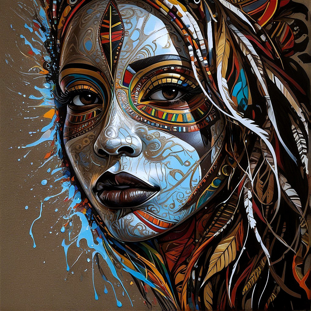 Portrait of a Woman with Vibrant Patterns and Colors