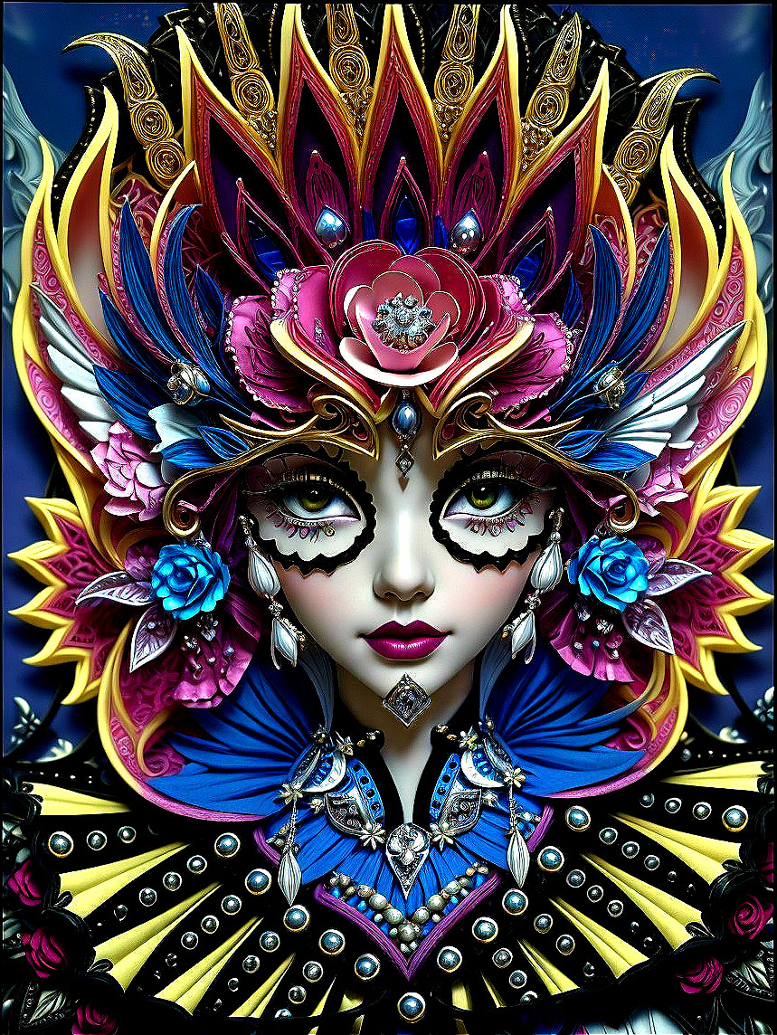 Intricately Designed Colorful Face with Ornate Headgear