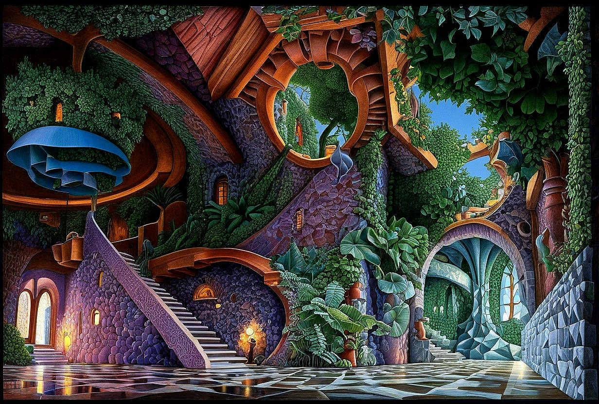 Organic Interior Space with Curved Architecture and Greenery