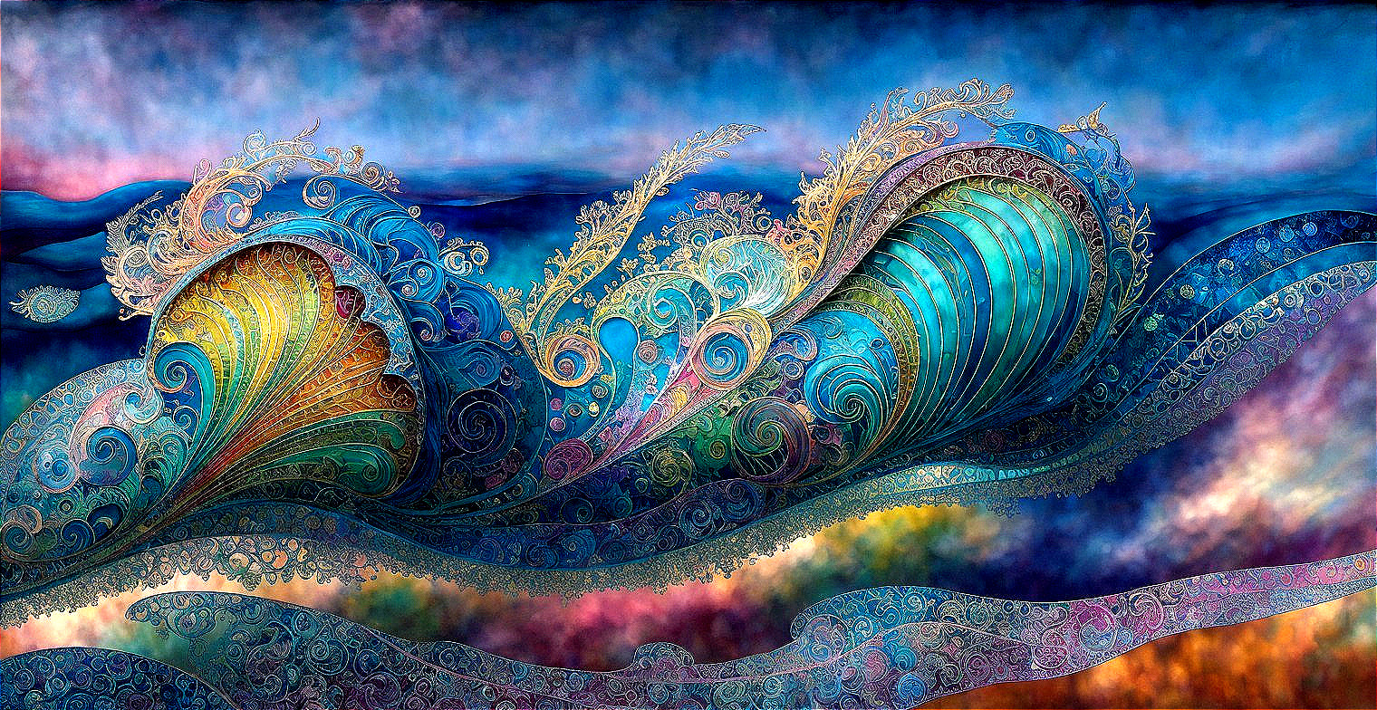 Abstract Artwork of Vibrant Swirling Waves and Gradients