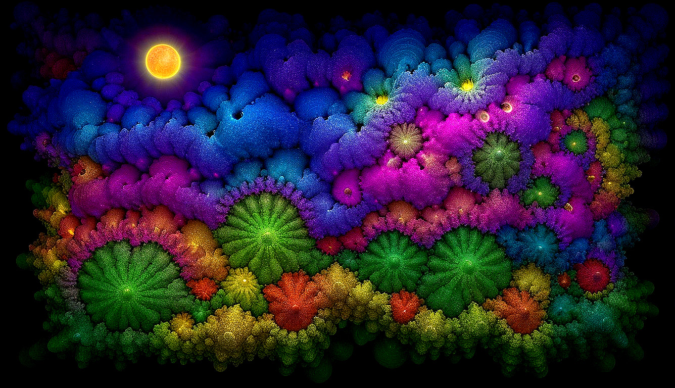 Vibrant Abstract Design with Cosmic Landscape Elements