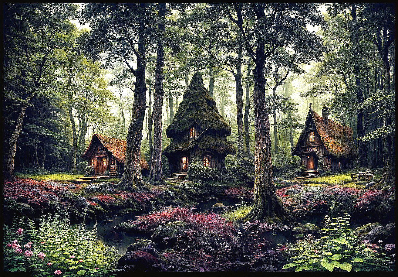 Whimsical Cottages in a Tranquil Forest Setting
