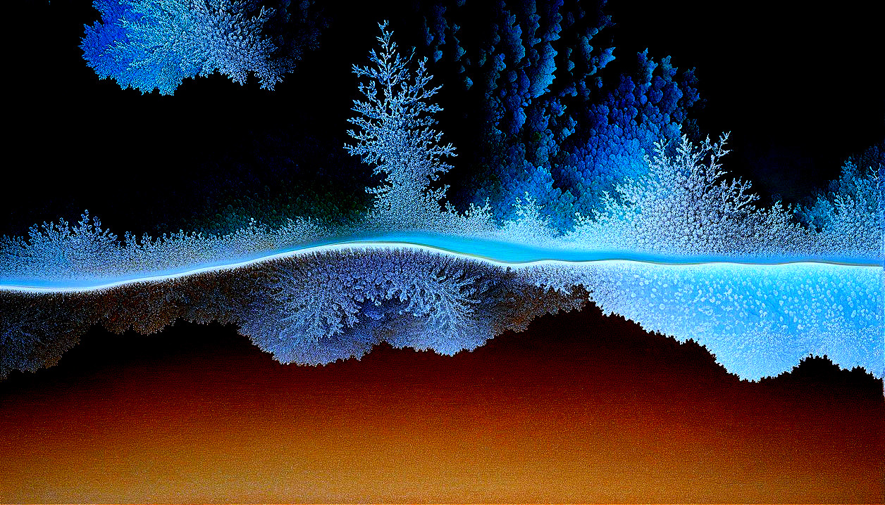 Abstract Landscape with Luminous Blue Line and Foliage
