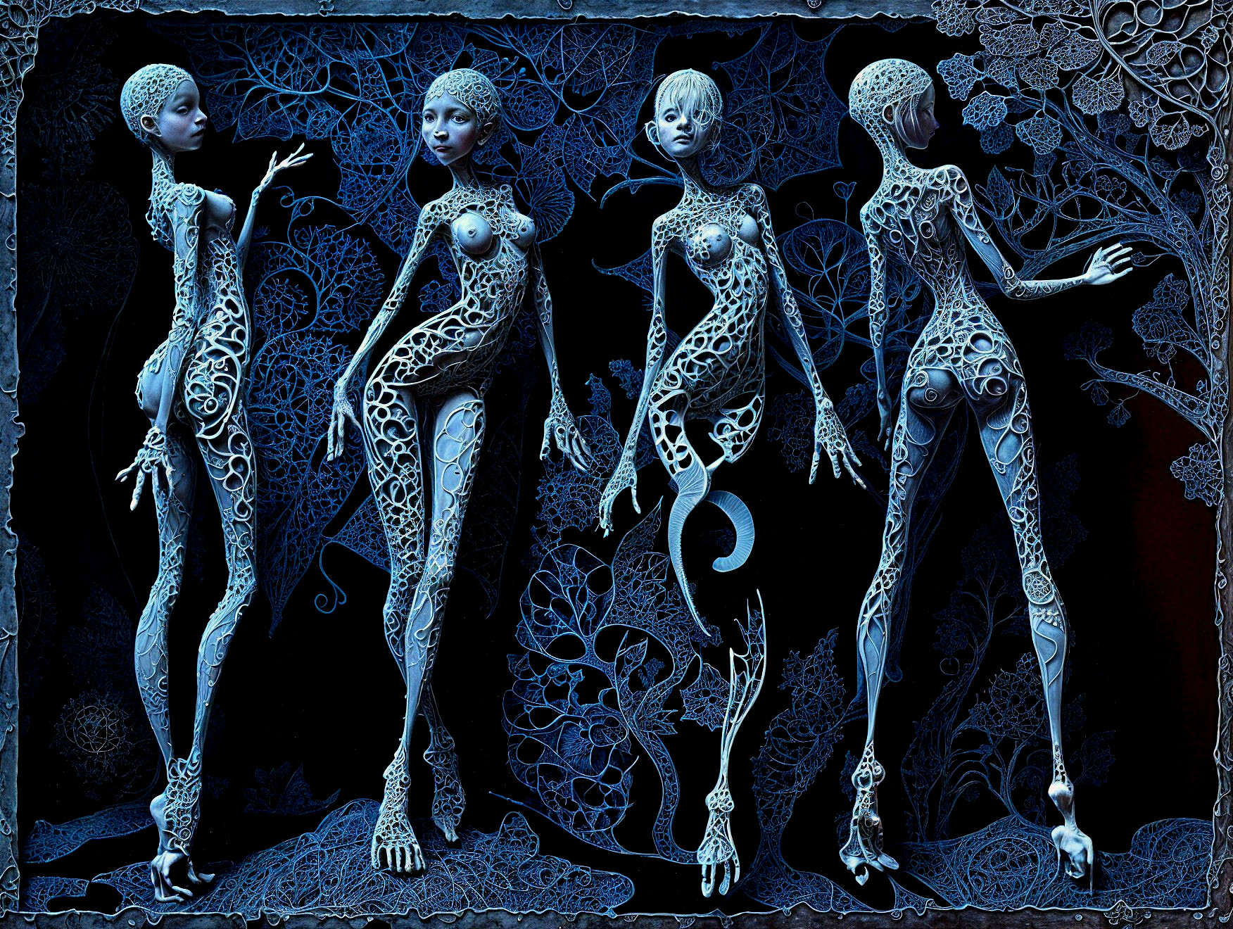 Ethereal Humanoid Figures with Intricate Patterns