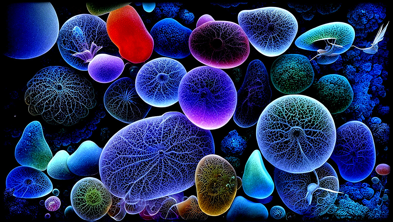 Vibrant Underwater Scene of Abstract Microorganisms