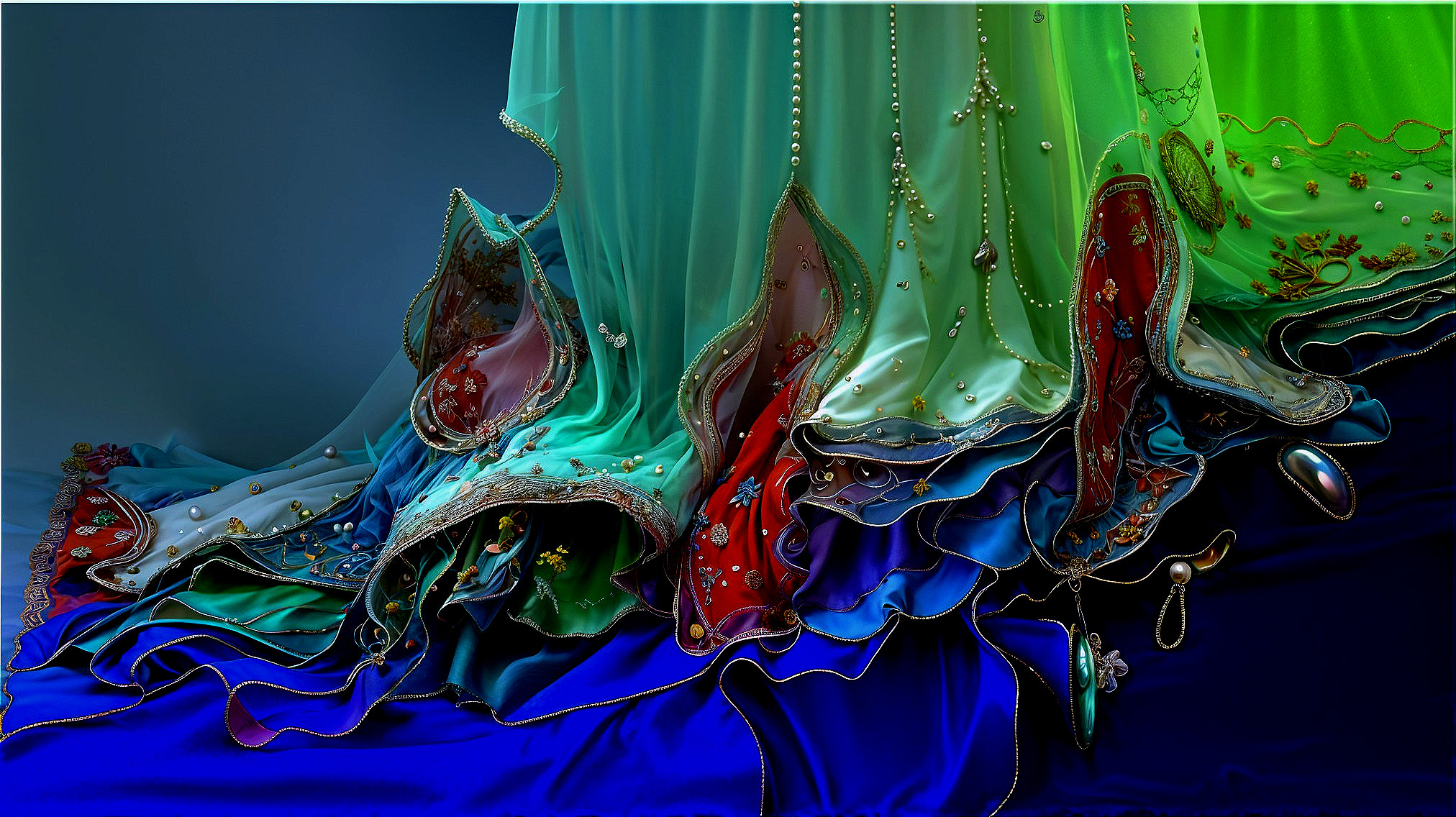 Intricate Garment with Flowing Design and Embellishments