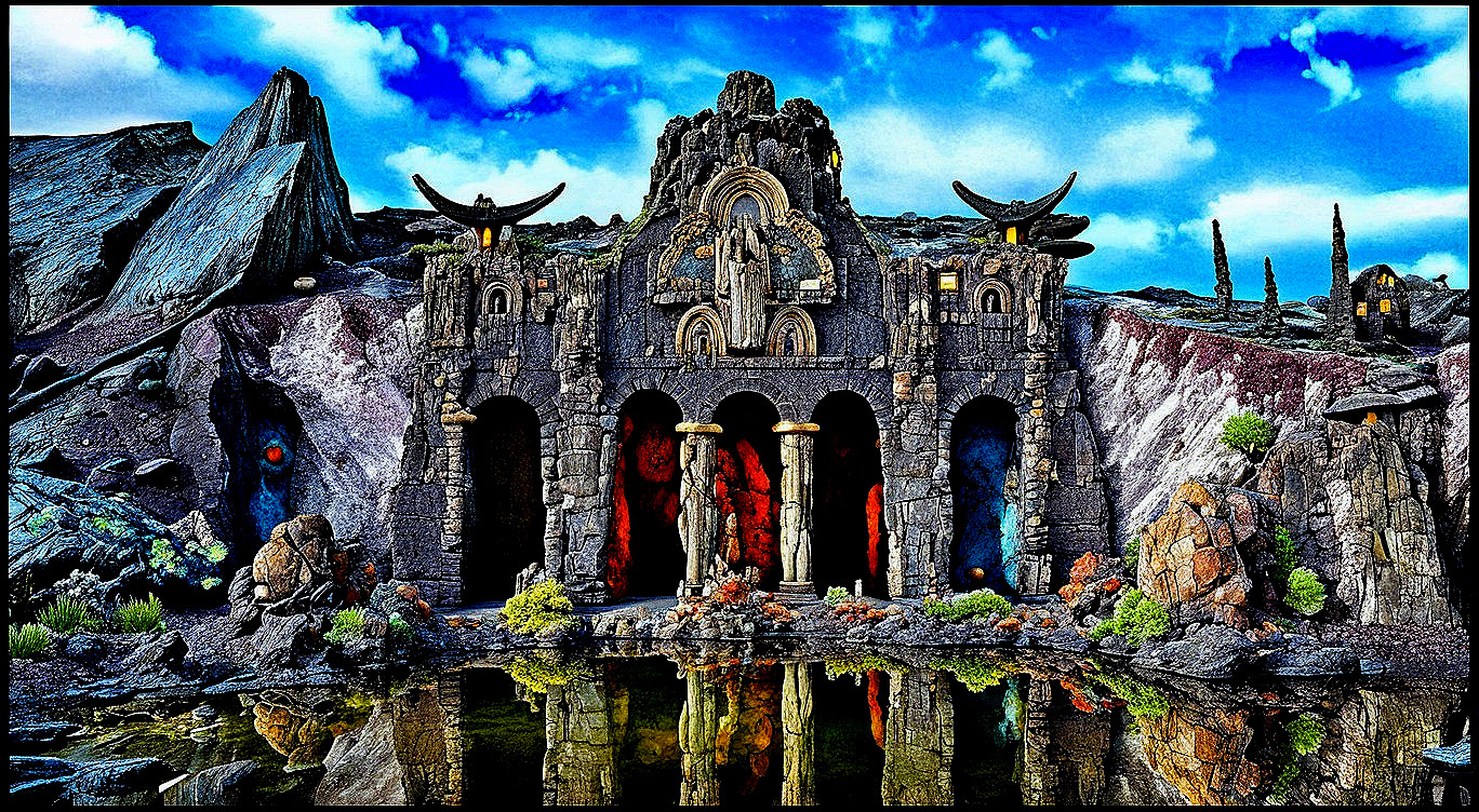 Ancient Temple Structure Surrounded by Vibrant Landscape