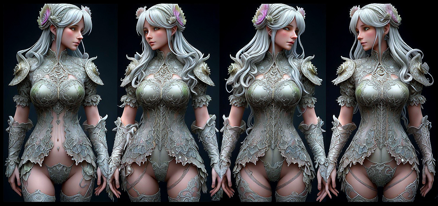 Fantasy Character in Lace and Metal Armor