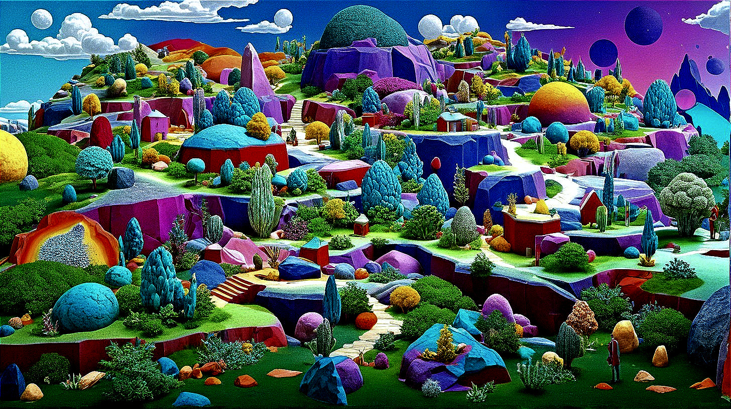 Vibrant Abstract Landscape with Geometric Shapes