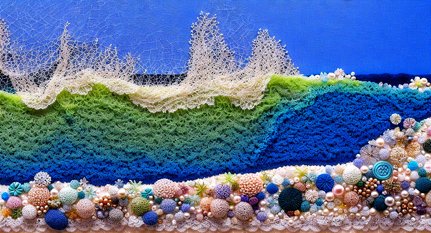 Vibrant Textile Artwork of an Abstract Seascape