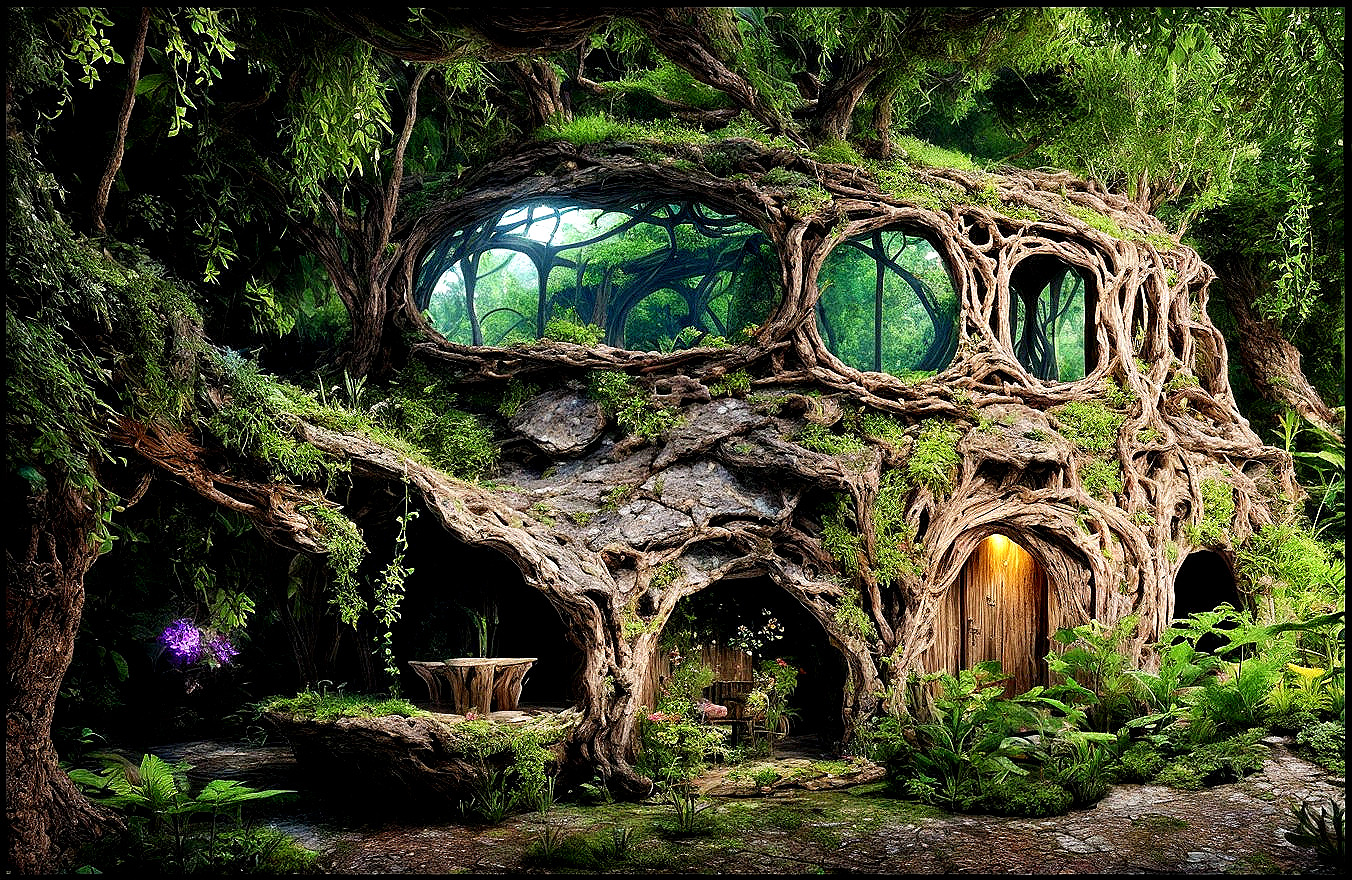 Whimsical Treehouse in an Enchanting Forest Scene