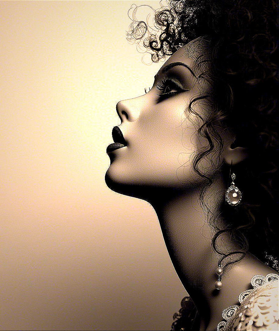 Profile of a Woman with Curly Hair and Pearl Earring