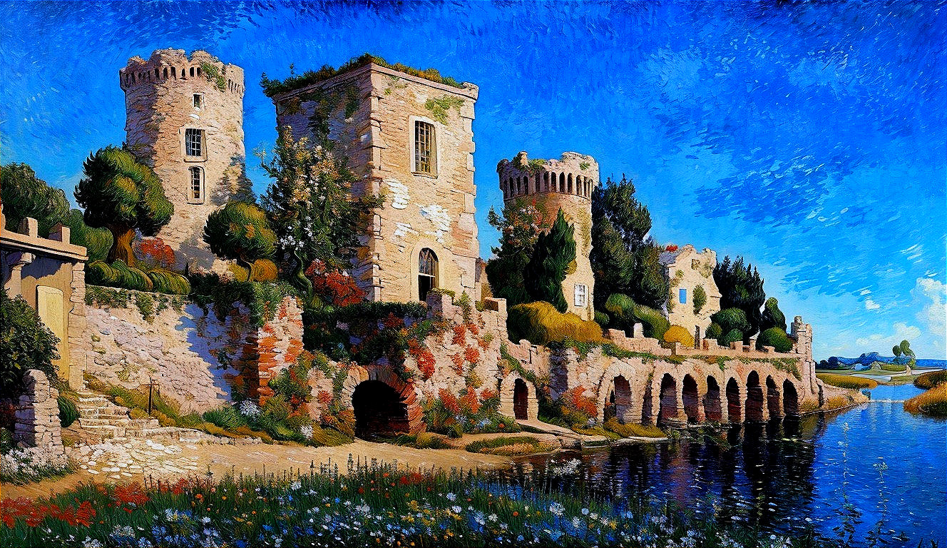 Charming Castle Landscape with Towers and River