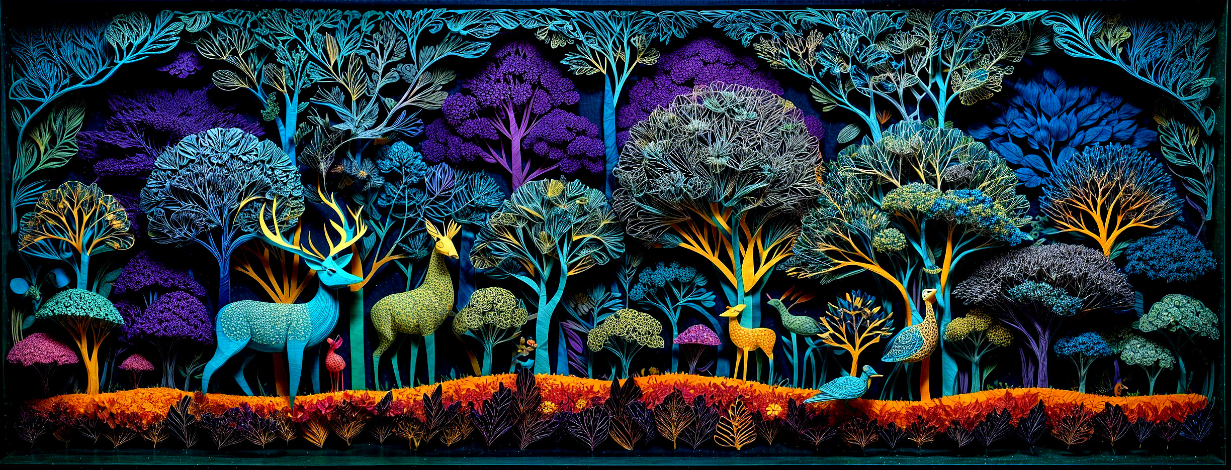 Intricate Paper Cut Scene of a Whimsical Forest