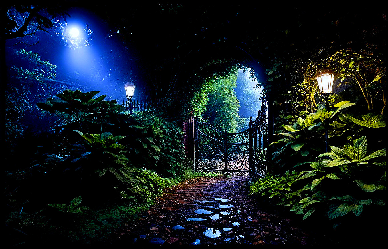 Enchanting Garden Gate Surrounded by Lush Greenery