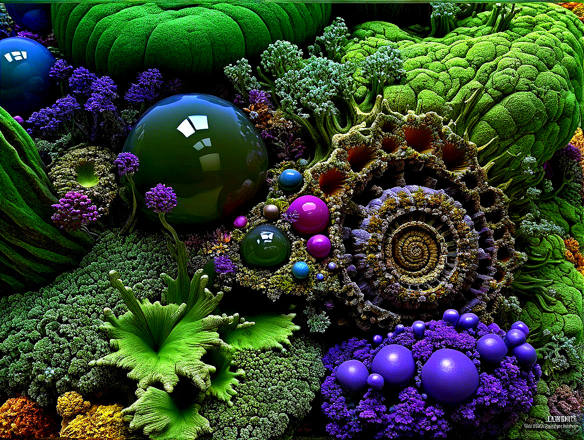 Surreal Fractal Underwater Landscape with Vibrant Colors