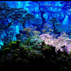 Dreamlike Night Scene with Swirling Blue Skies