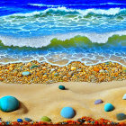 Vibrant Beach Scene Artwork with Textured Elements