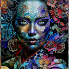 Intricate Portrait of a Young Woman with Colorful Hair