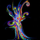 Ethereal figure in vibrant stained glass colors