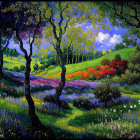 Surreal Landscape with Vibrant Vegetation and Colors