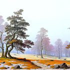 Vibrant Landscape with Stylized Trees and Wildflowers