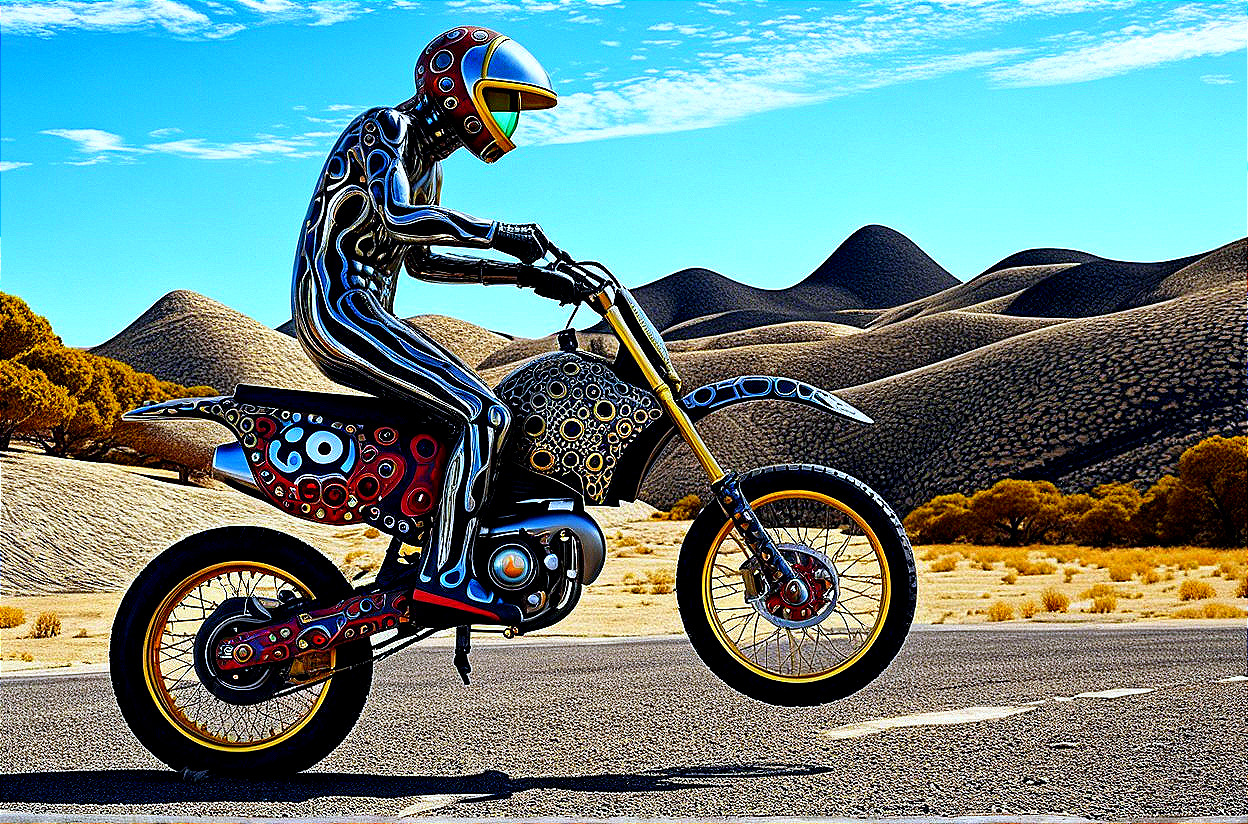 Motorcycle Rider in Colorful Bodysuit Performing Stunt