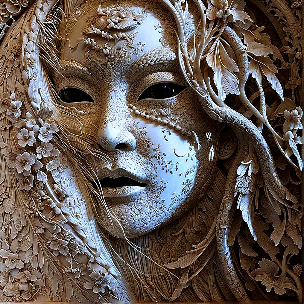 Intricately Sculpted Floral Mask with Ethereal Beauty