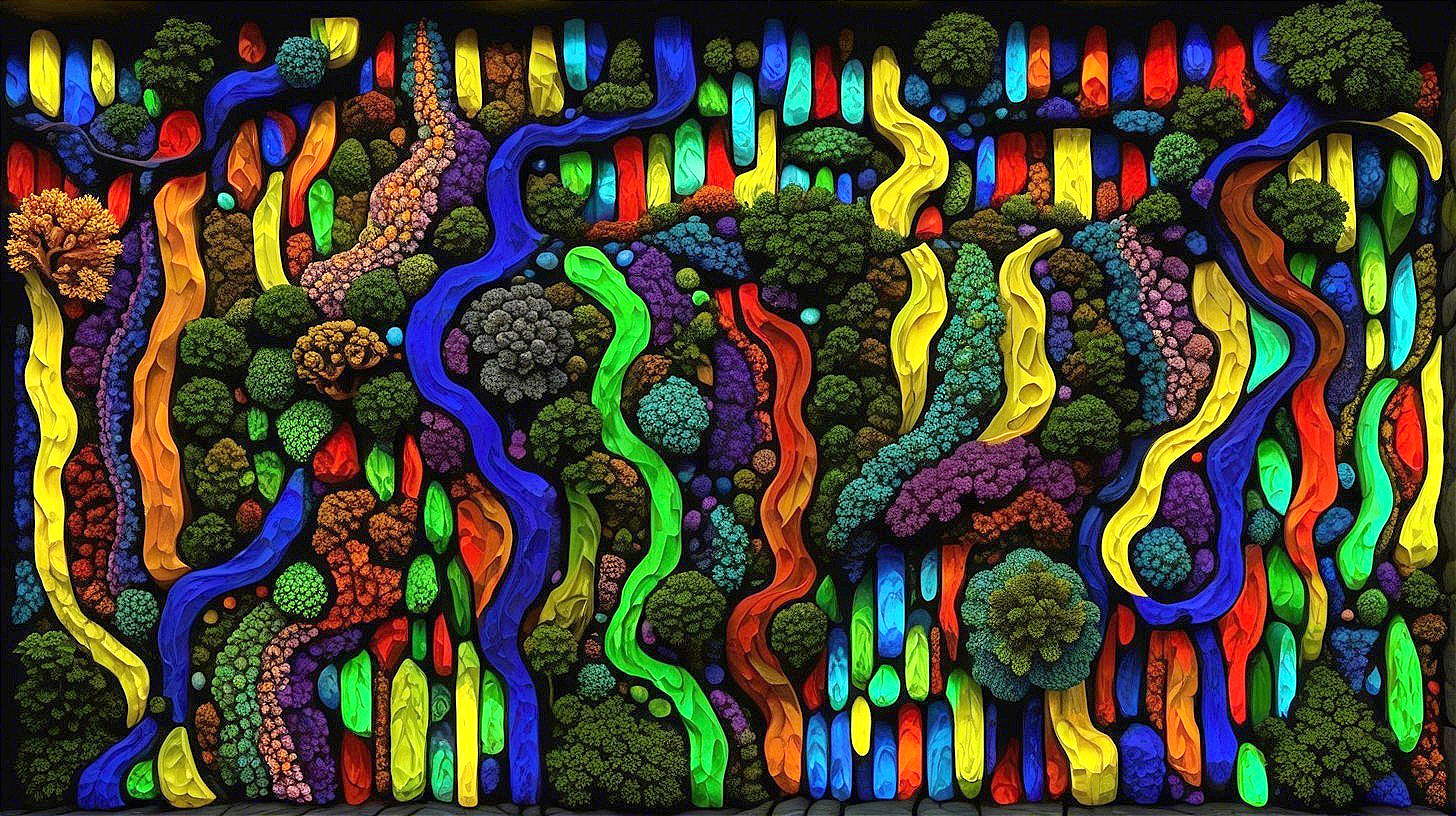 Vibrant Abstract Composition with Colorful Streams