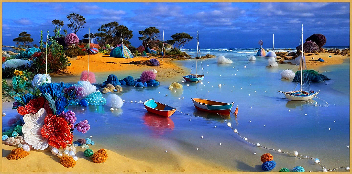 Vibrant Coastal Scene with Coral and Floral Arrangements