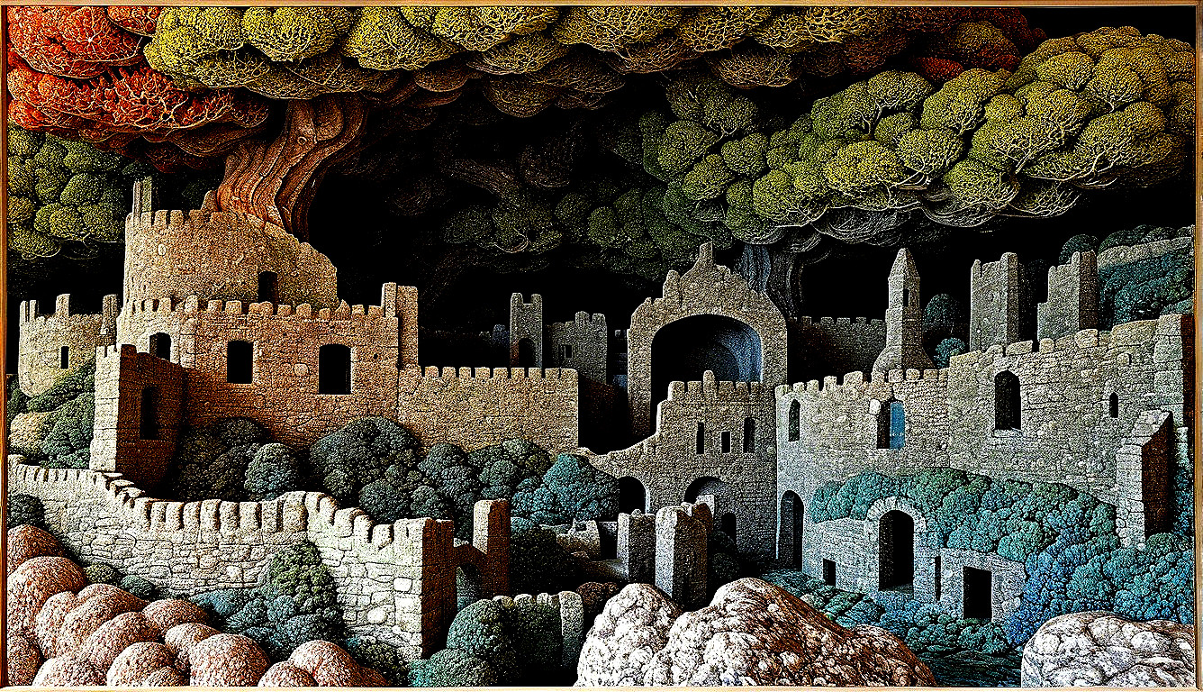 Fantasy Landscape with Medieval Castle and Lush Trees