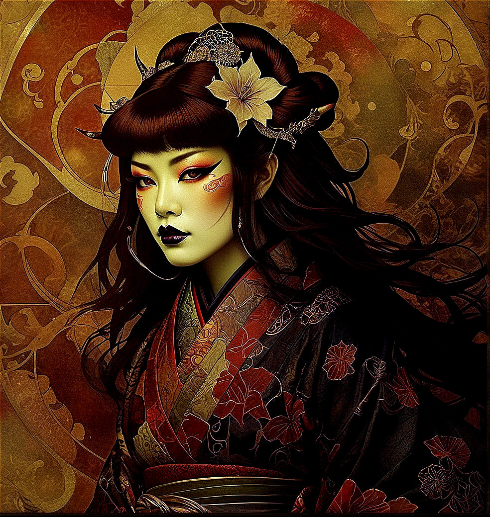 Traditional Japanese Attire with Floral Patterns