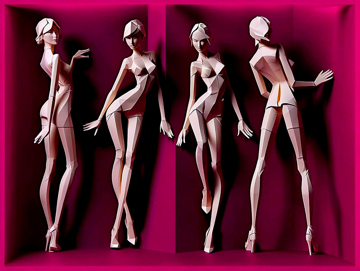 Geometric Mannequins Against Vibrant Pink Backdrop