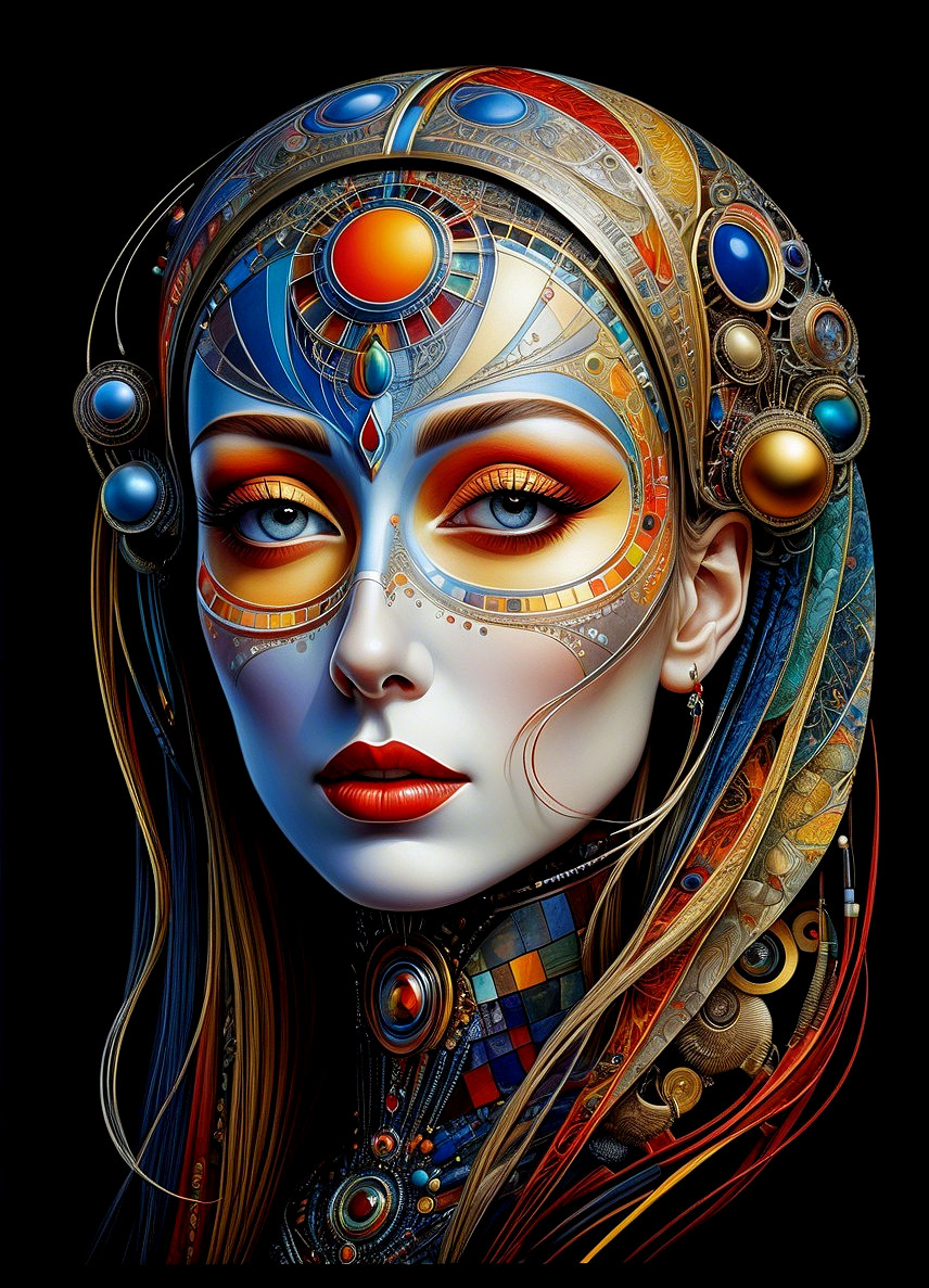 Portrait of a woman with vibrant colors and patterns