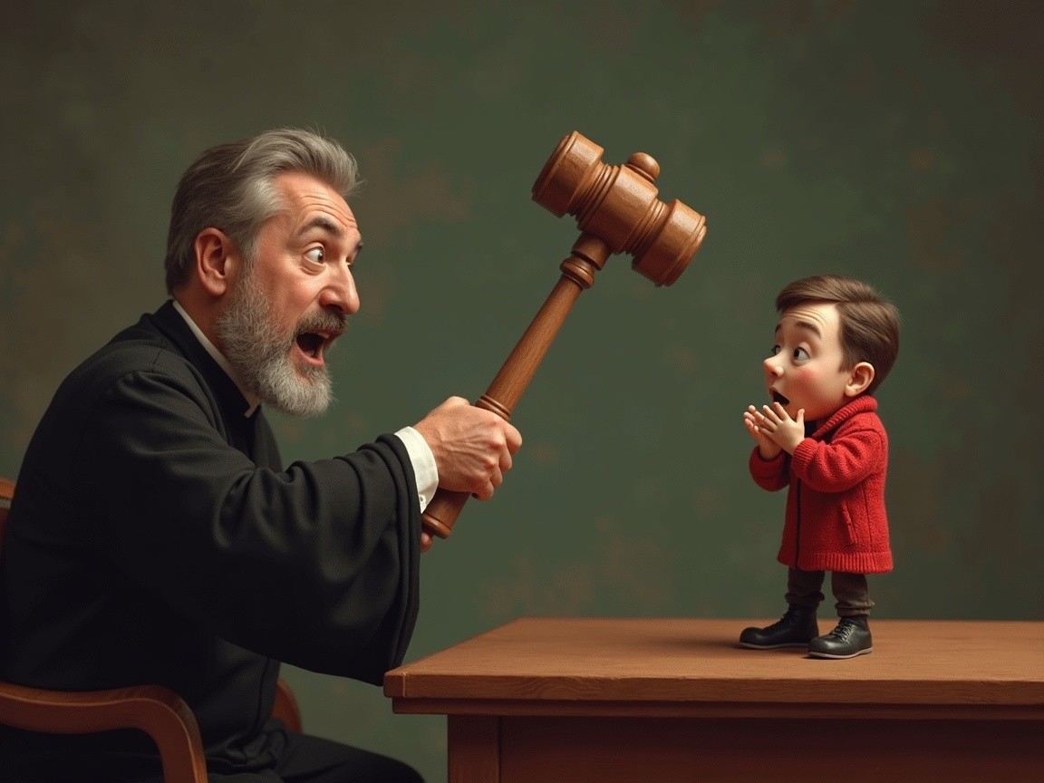 Whimsical Courtroom Scene with Judge and Child