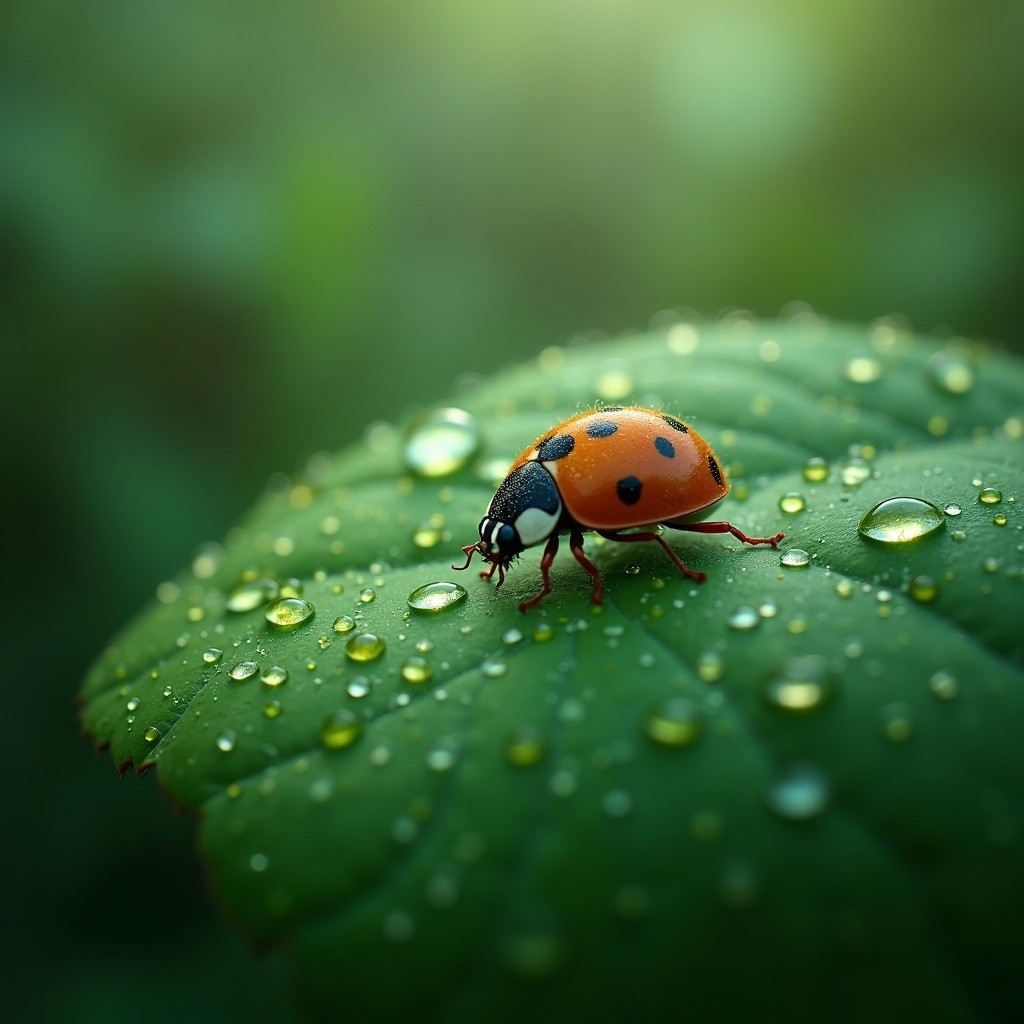 Close-Up of a Bright Orange Ladybug on a Green Leaf