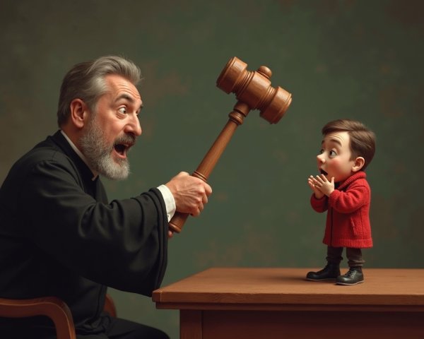 Whimsical Courtroom Scene with Judge and Child