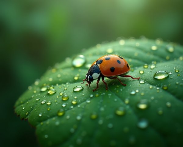 Close-Up of a Bright Orange Ladybug on a Green Leaf