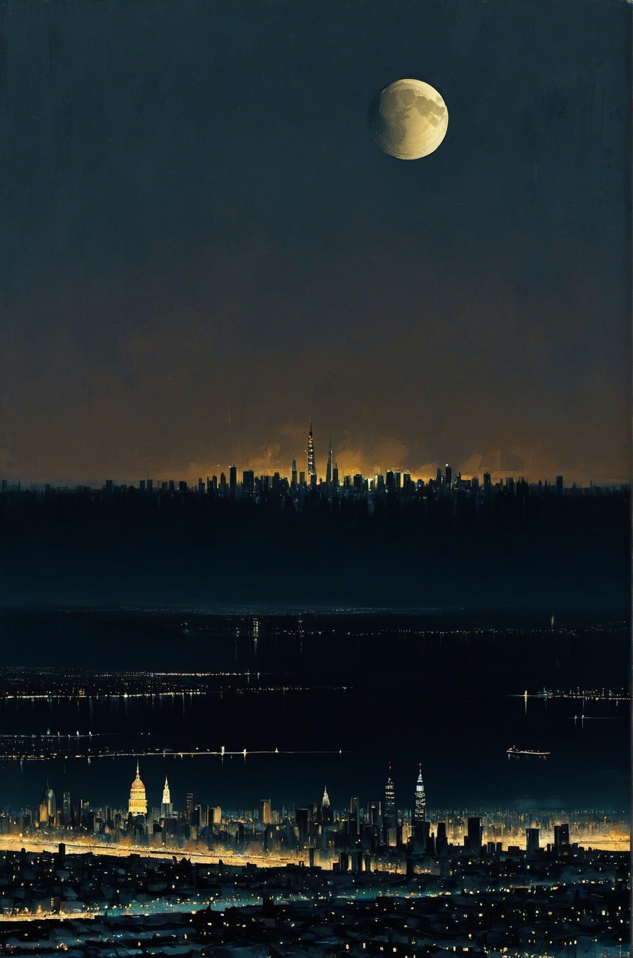 Aerial Night View of Illuminated City Skylines