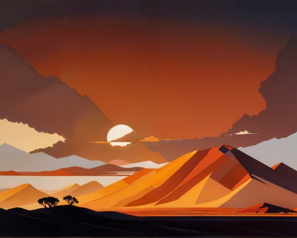 Dramatic Sunset Landscape with Mountains and Dunes