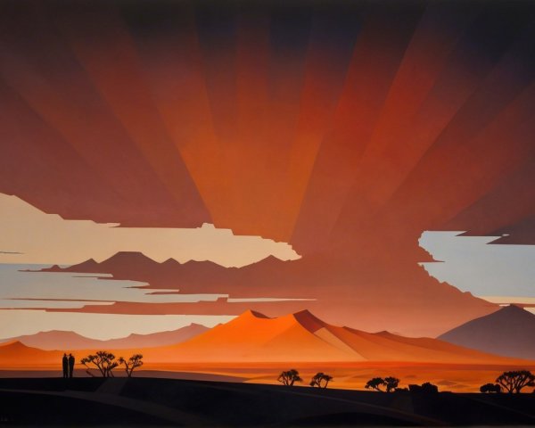Sunset Landscape with Rolling Hills and Silhouetted Trees