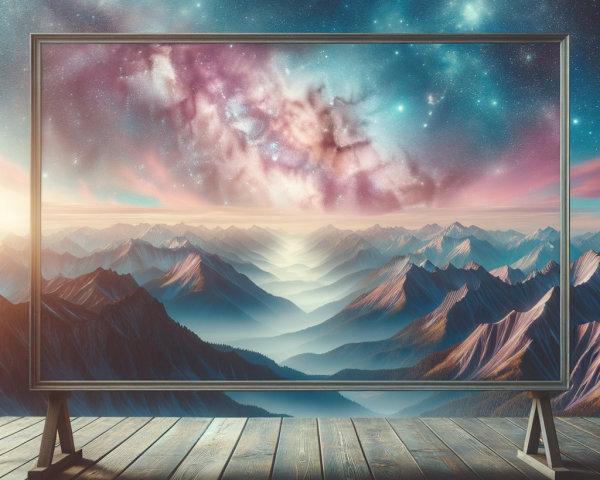 Framed Picture of Cosmic View Over Majestic Mountains