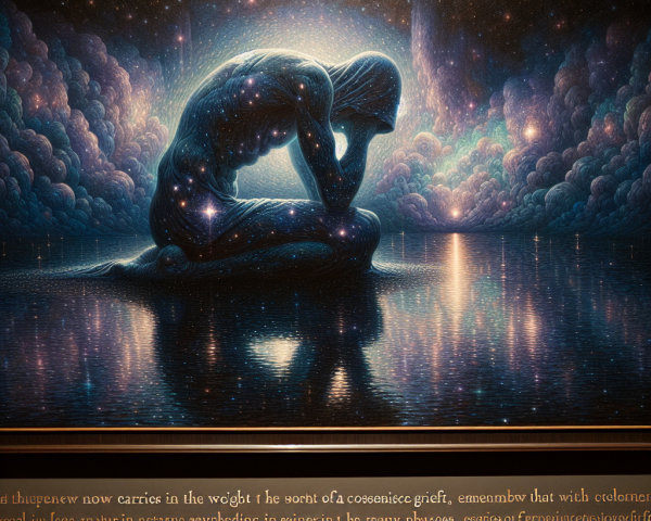 Cosmic Figure Surrounded by Stars and Reflective Waters